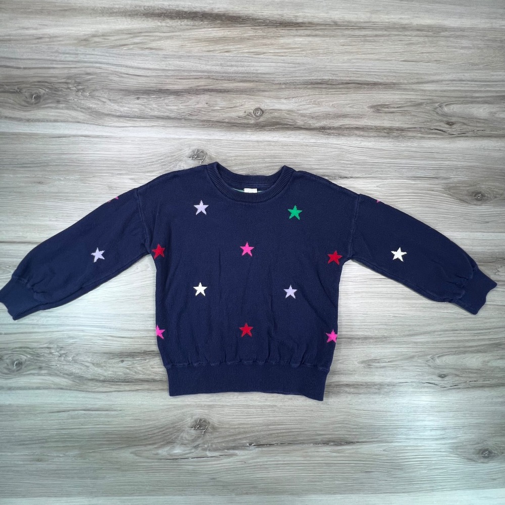 Gap Kids 4T Navy Blue‎ Star Embroidered Knit Sweater Boho Celestial Kidcore